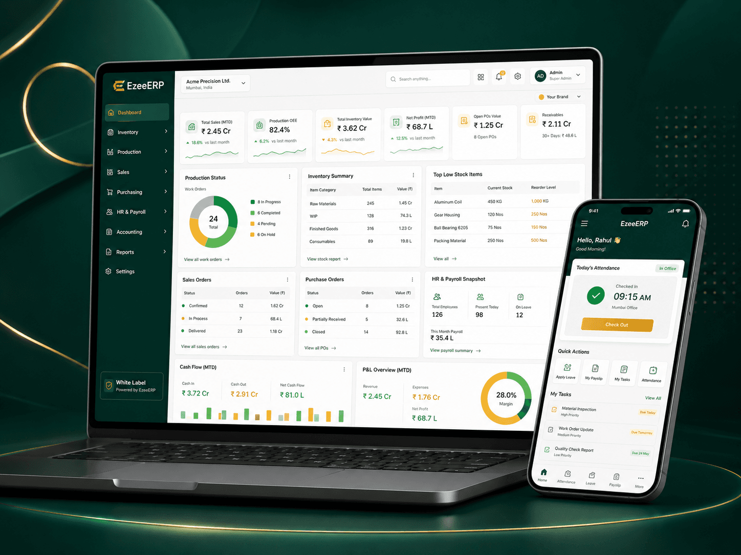 EzeeERP dashboard preview